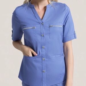 Jaanuu Button Down Scrub Top Ceil Blue Size Small